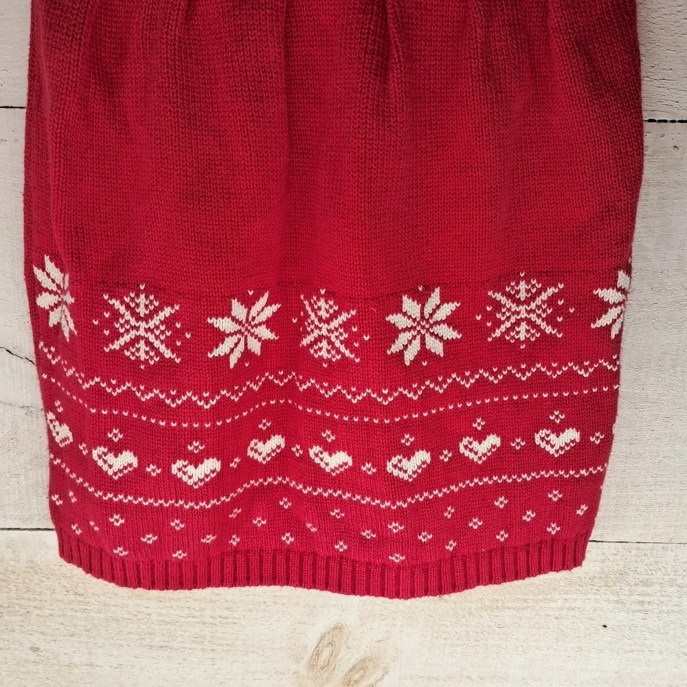 Hopscotch Girl Dress 18-24 Month Red Knit Christmas Heart Snowflake 100% Cotton